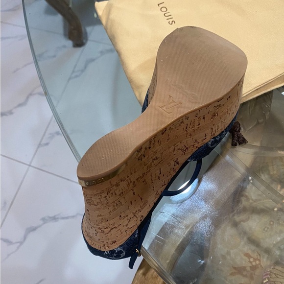 Louis Vuitton Blue Denim Monogram cork wedges Platform Sandals - Picture 6 of 8